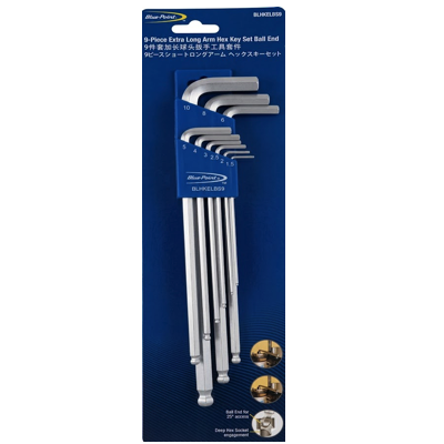 BluePoint 9PC EXTRA LONG ARM L-HEX Key Set Ball End BLHKELBS9